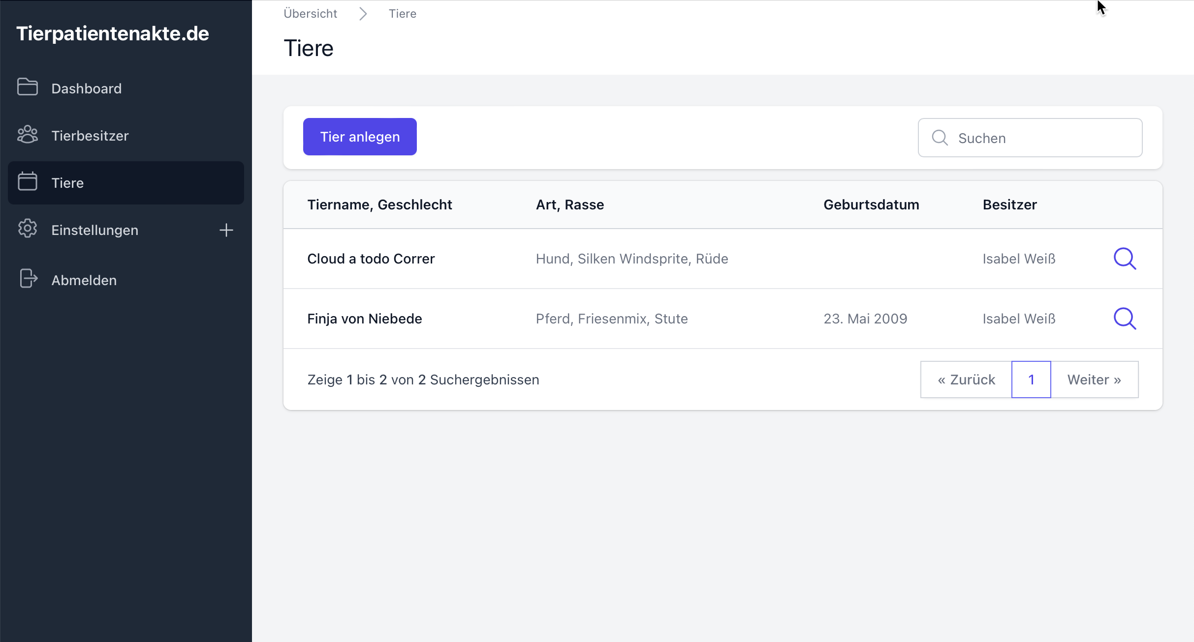 Screenshot tierpatientenakte.de